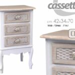 COMODINO CASSETTIERA 3 CASSETTI SHABBY CHIC DECAPE BIANCO MARRONE 70*42*34 cm