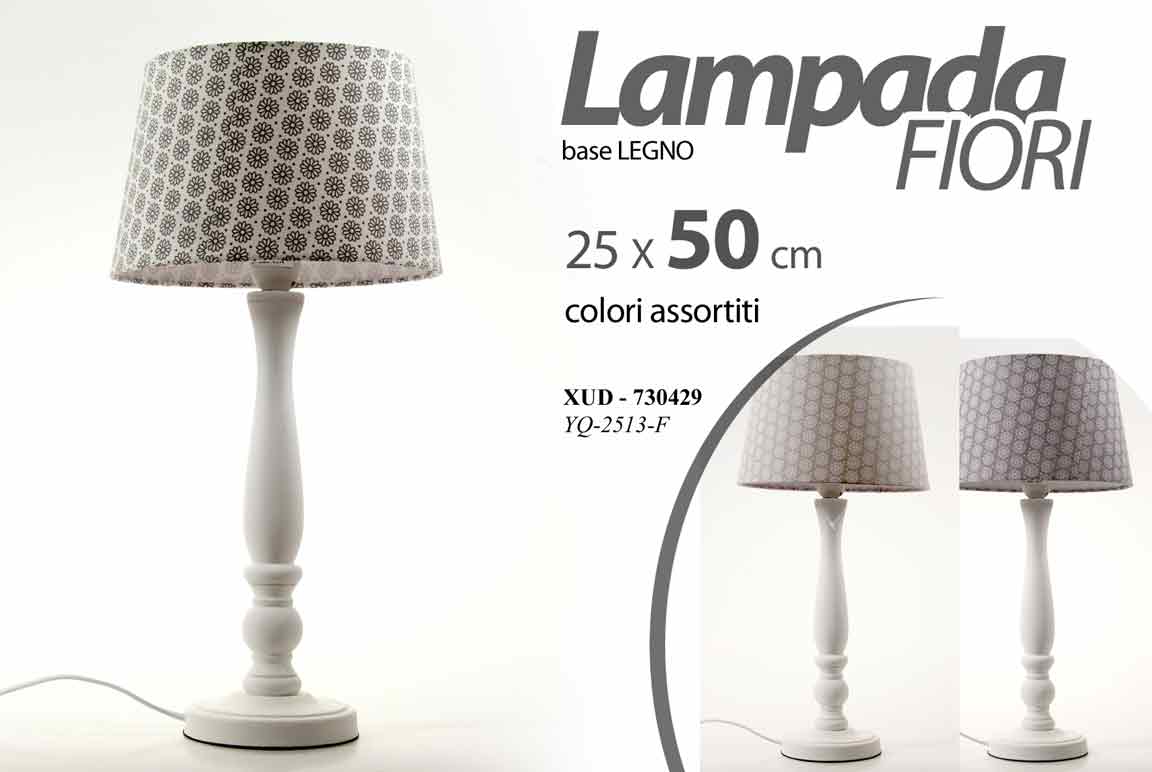 8025569730429 LUMETTO LAMPADA DA TAVOLO COMODINO SCRIVANIA Abat Jour VINTAGE LEGNO FIORI 50 cm - immagine 1