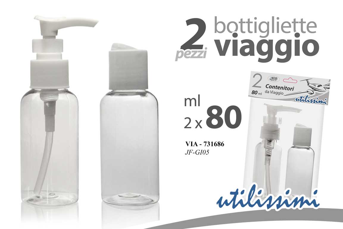 8025569731686 2 Bottigliette set viaggio shampoo sapone aereo spray cosmetici plastica 80 ml - immagine 1