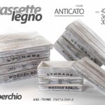 3 CASSETTE LEGNO ANTICATO + COPERCHIO CASSETTA PORTAOGGETTI CONTENITORE 42/36/30