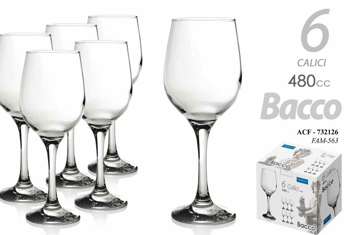 8025569732126 6 CALICI MAXI CALICE ACQUA VINO ROSSO BIANCO BICCHIERI DA TAVOLA BACCO 480 ML - immagine 1