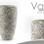 VASO ANTICATO CACHEPOT PIANTE FIORI TONDO BOTANIC FOGLIE GRIGIO CEMENTO 28*15 CM