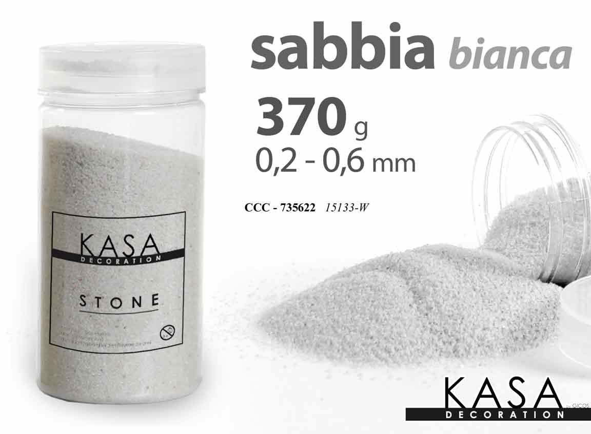 8025569735622 SABBIA BIANCA DECORATIVA VASI PIANTE DECOUPAGE EVENTI HOBBY MIX 0,2/0,6MM 370 GR - immagine 1