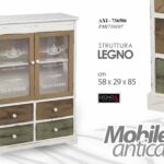 MOBILE VETRINA VETRINETTA ANTICATO MOBILETTO 2 ANTE 4 CASSETTI LEGNO 85*58*29 cm