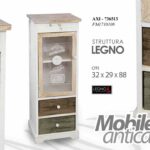 MOBILE VETRINA VETRINETTA ANTA 2 CASSETTI MOBILETTO LEGNO ANTICATO 88*32*29 cm