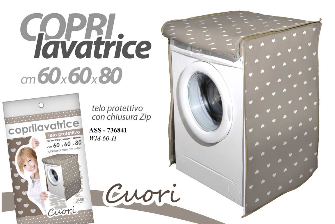 8025569736841 Copri lavatrice telo protezione zip impermeabile pvc cuori universale 80*60 cm - immagine 1