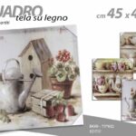 QUADRO STAMPA SU TELA Canvas LEGNO VINTAGE FIORI PIANTE VASI RETRò ASSORT 45*45