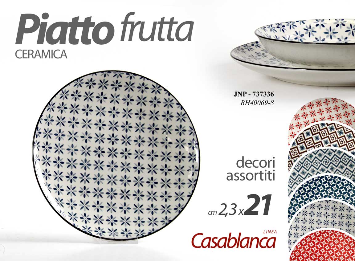 8025569737336 PIATTO DOLCE FRUTTA 21*21*2,3CM CERAMICA MODERNO DECORI ASSORTITI - immagine 1