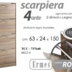 SCARPIERA SLIM 4 ANTE h150*63*24cm DOPPIA PROFONDITà SALVASPAZIO MODERNA ROVERE
