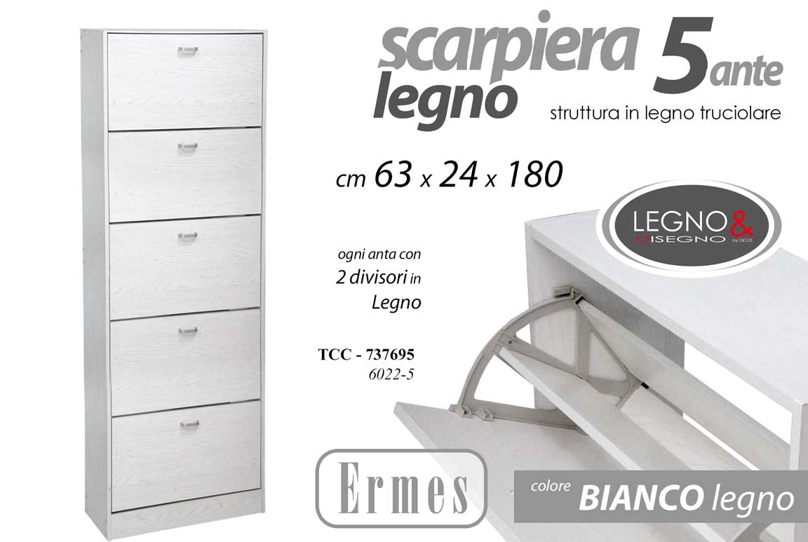 8025569737695 SCARPIERA 5 ANTE SALVASPAZIO SLIM MODERNA DOPPIA PROFONDITà BIANCA 180*63*24 cm - immagine 1