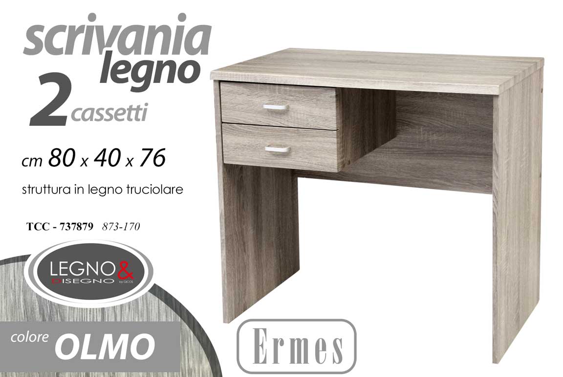 8025569737879 SCRIVANIA MODERNA 2 CASSETTI OLMO ROVERE SBIANCATO Porta Computer PC h76*80*40 - immagine 1