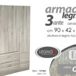 Armadio Guardaroba moderno 3 Ante battenti Appendiabiti CASSETTI OLMO 180*90*42