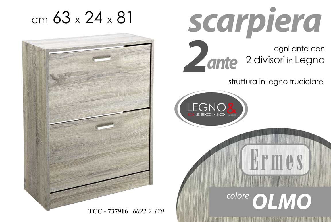 8025569737916 SCARPIERA BASSA 2 ANTE DOPPIE A RIBALTA SALVASPAZIO SLIM MODERNA OLMO h81*63*24 - immagine 1