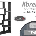 LIBRERIA MODERNA SCAFFALE SLIM SALVASPAZIO RIPIANI LEGNO WENGè NERO h178*70*24cm