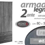ARMADIO MODERNO Guardaroba LEGNO 2 ANTE 2 CASSETTI APPENDIABITI WENGè 190*80*52