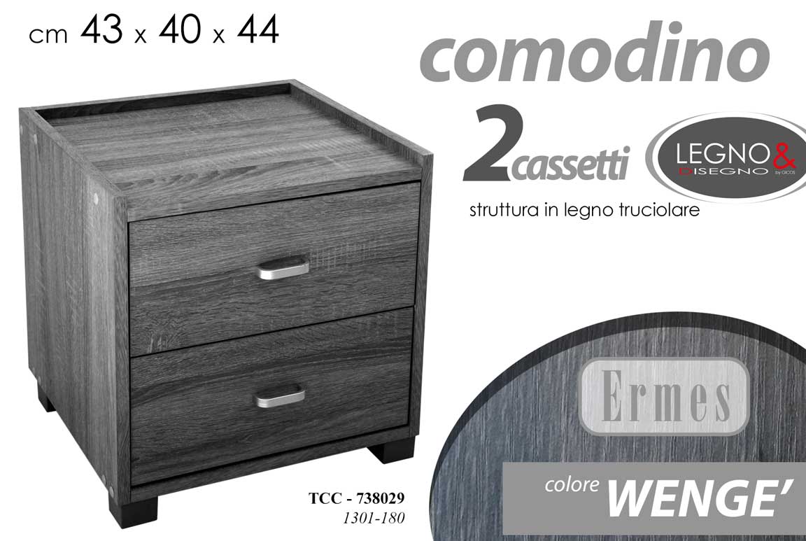 8025569738029 COMODINO MODERNO 2 CASSETTI LEGNO ROVERE SBIANCATO NERO WENGè TCC h44*43*40 CM - immagine 1