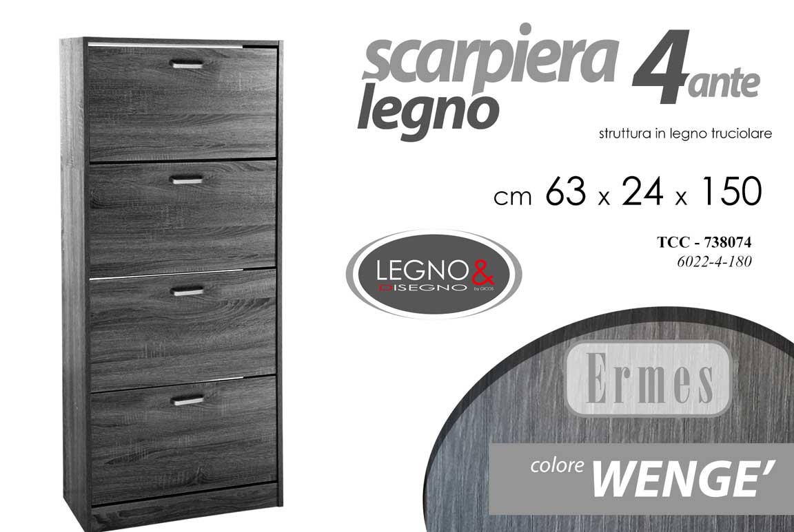 8025569738074 SCARPIERA 4 ANTE DOPPIA SALVASPAZIO SLIM LEGNO MODERNA WENGè ROVERE h 150*63*24 - immagine 1
