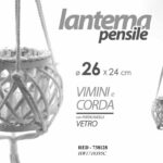 LANTERNA PORTACANDELA PENDENTE SOSPESA PENSILE CASA EVENTI CORDA VETRO 26*24 cm