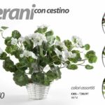PIANTA GERANIO 60*40 VASO CESTINO BIANCO GERANI PIANTINA FINTA ARTIFICIALE FIORI