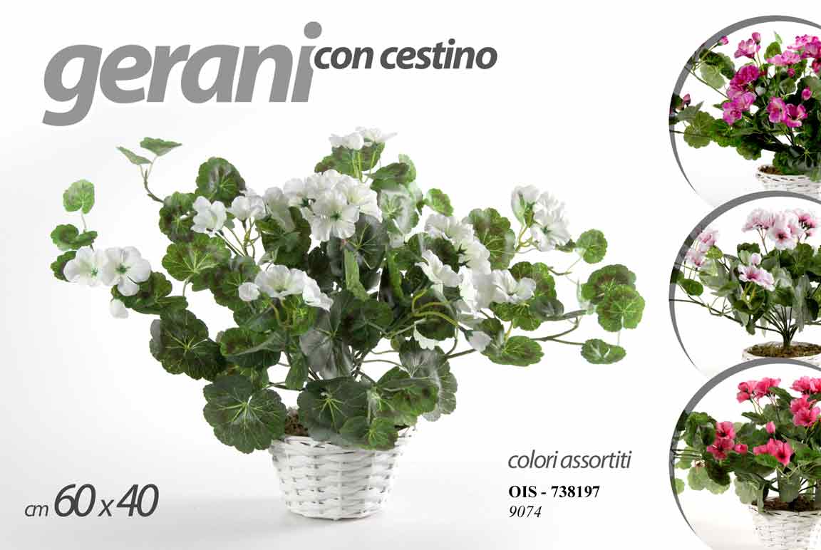 8025569738197 PIANTA GERANIO 60*40 VASO CESTINO BIANCO GERANI PIANTINA FINTA ARTIFICIALE FIORI - immagine 1