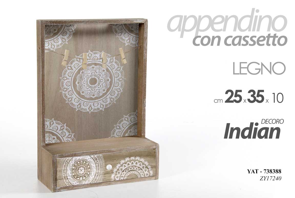 8025569738388 PORTA LETTERE CASSETTO TAVOLA PARETE LEGNO BIANCO MARRONE INDIAN 25*35*10 CM - immagine 1