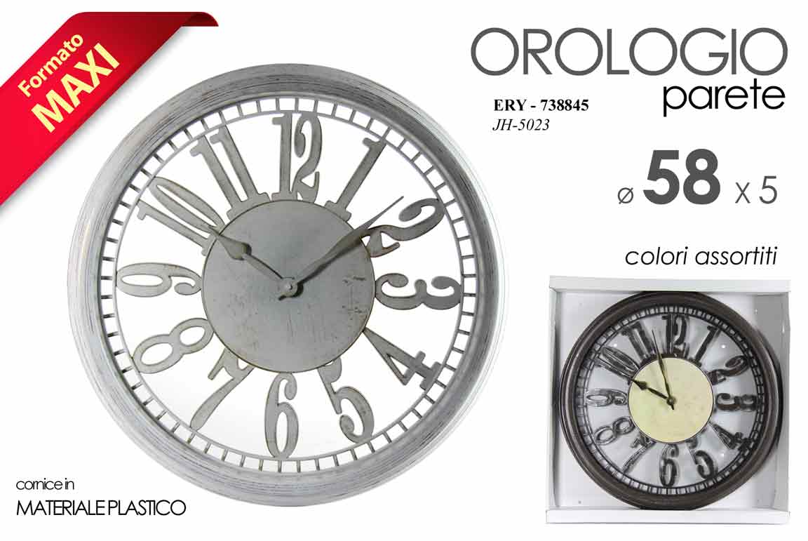 8025569738845 OROLOGIO DA PARETE MAXI PLASTIC CLASSICO MODERNO ANTICATO VINTAGE 58*5 cm - immagine 1