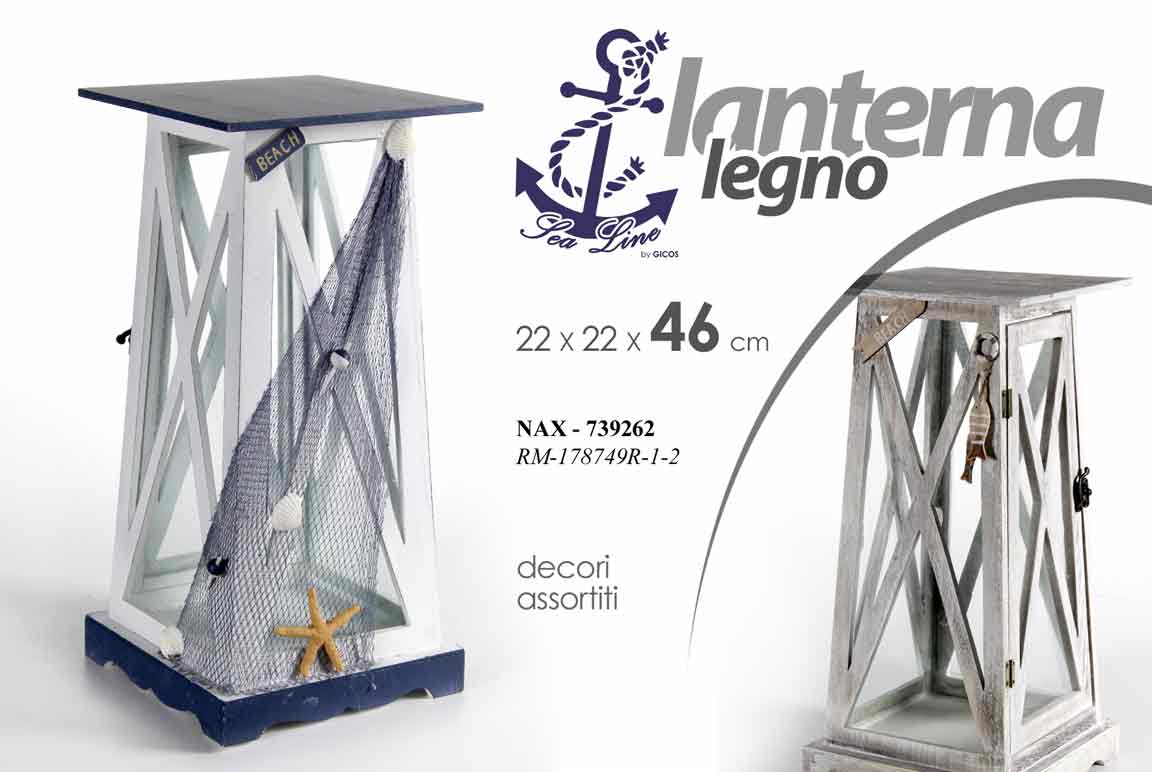 8025569739262 LANTERNA 46*22 LEGNO PORTACANDELA LEGNO MARE PIZZERIA RISTORANTE CASA GIARDINO - immagine 1
