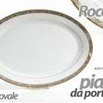 Piatto vassoio portata buffet ovale porcellana classica bordo oro elegante 35 cm