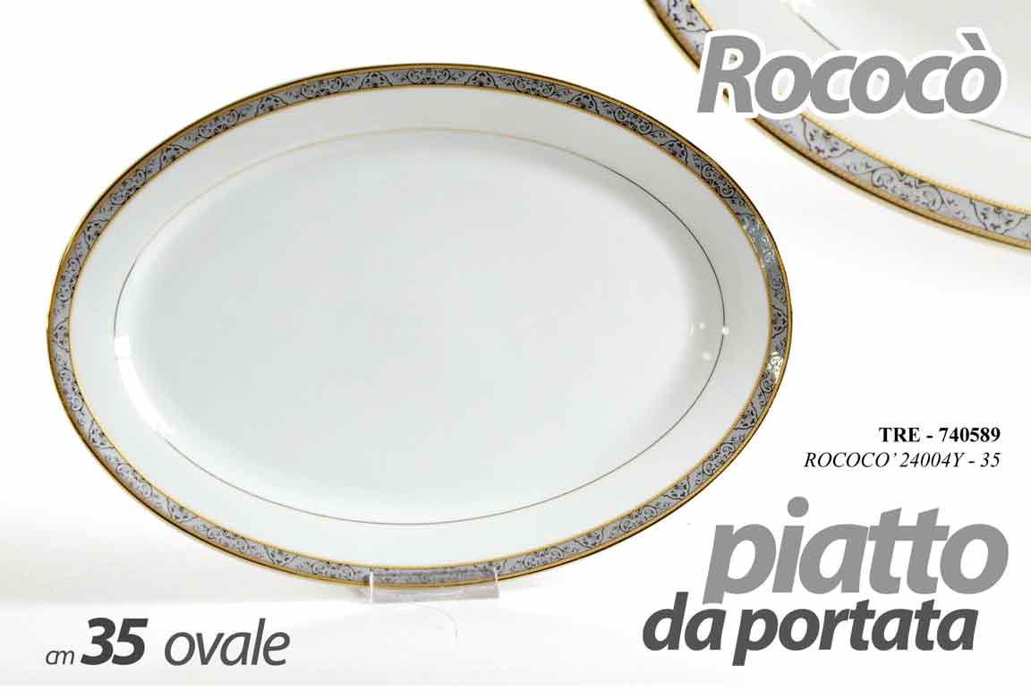 8025569740589 Piatto vassoio portata buffet ovale porcellana classica bordo oro elegante 35 cm - immagine 1