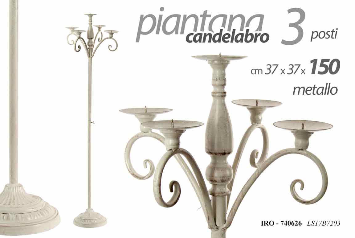 8025569740626 PIANTANA CANDELABRO CANDERIERE 3 FIAMME PORTA CANDELA ANTICATO SHABBY 150*37cm - immagine 1