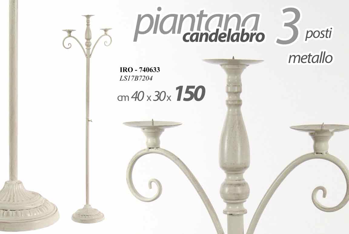 8025569740633 PIANTANA CANDELABRO CANDERIERE 3 FIAMME PORTA CANDELA ANTICATO SHABBY Chic 150cm - immagine 1