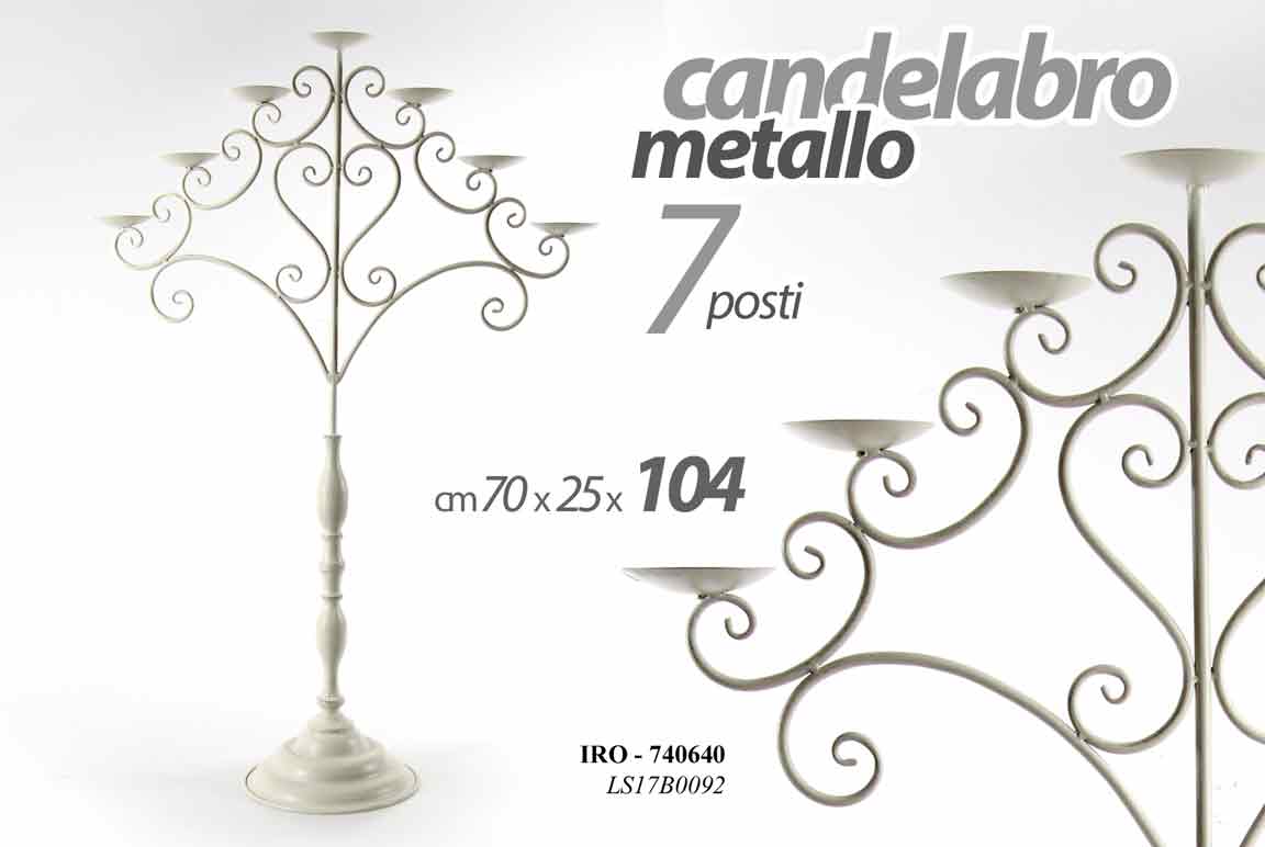 8025569740640 CANDELABRO CANDERIERE 7 FIAMME LUMI PORTA CANDELA ANTICATO SHABBY Chic 104*75 cm - immagine 1