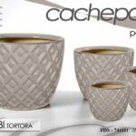 4 VASI CACHEPOT CERAMICA PORTA PIANTA MODERNO CLASSICO ROMBI TORTORA 30/23/17/12