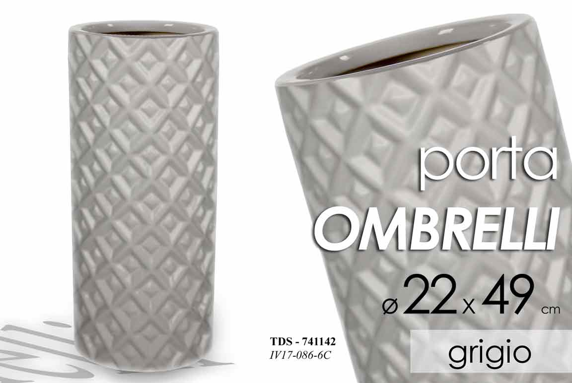 8025569741142 PORTA OMBRELLI CERAMICA TONDO INGRESSO CLASSICO MODERNO ROMBI Design GREY 50cm - immagine 1