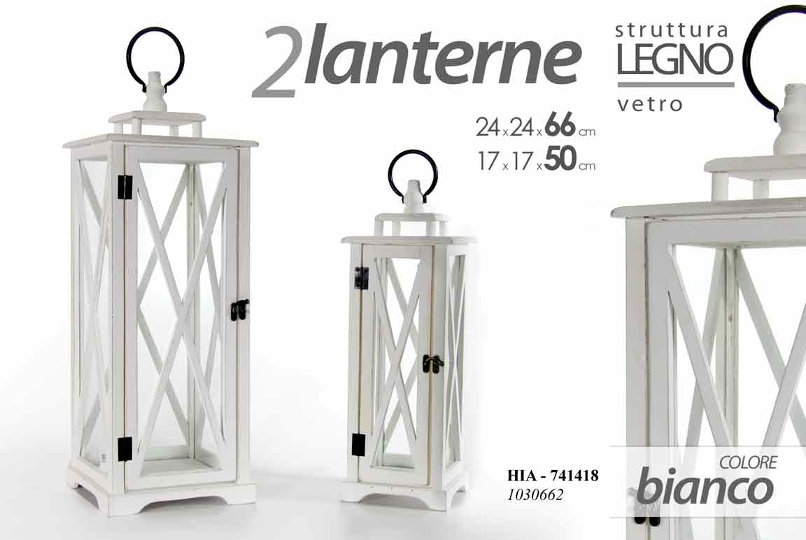 8025569741418 SET 2 LANTERNE PORTACANDELA LANTERNA LEGNO VETRO CASA EVENTI GIARDINO 66 e 50 cm - immagine 1