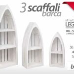 SET 3 SCAFFALI SCAFFALE FORMA BARCA SHABBY CHIC MARE LEGNO BIANCO 111/91/71 CM