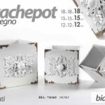 SET 3 VASI CACHEPOT QUADRATI LEGNO BIANCO ANTICATO VINTAGE DECO 18/15/12 CM