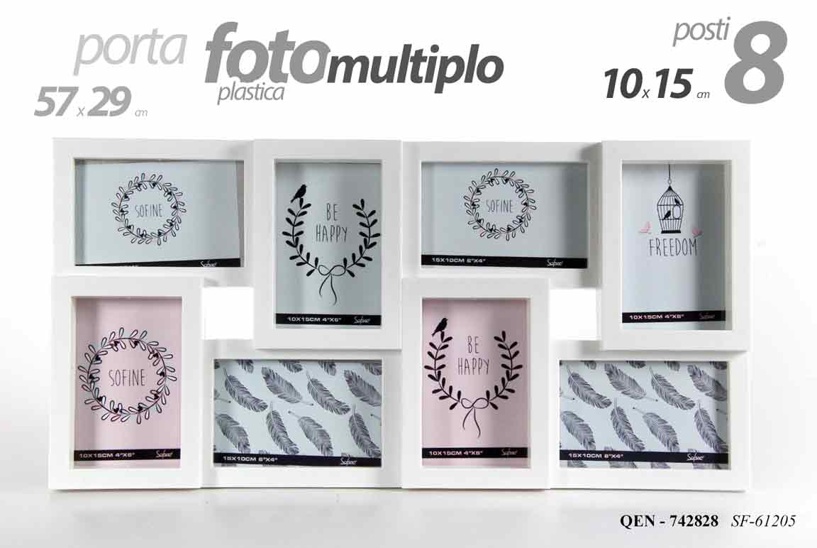 8025569742828 CORNICE PORTA FOTO 57*29 CM MULTIPLO 8 POSTI DESIGN CLASSICO MODERNO DA PARETE - immagine 1