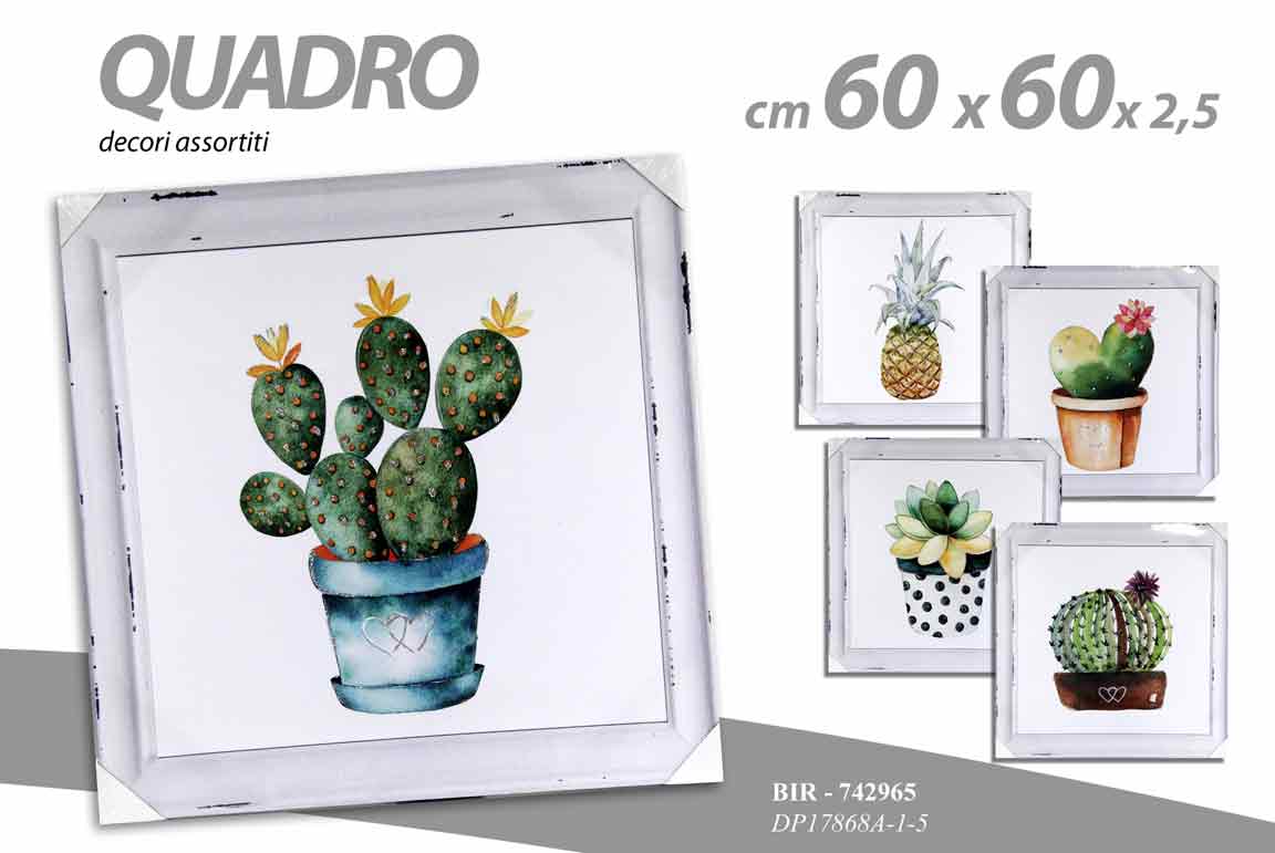 8025569742965 QUADRO STAMPA SU TELA Canvas LEGNO PIANTE GRASSE COLOR ASSORT 60*60 cm - immagine 1