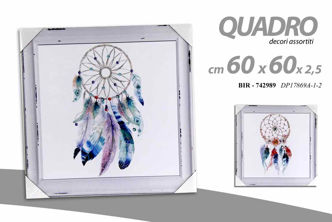 8025569742989 QUADRO STAMPA SU TELA Canvas LEGNO Acchiappasogni TRIBAL COLOR ASSORT 60*60 cm - immagine 1