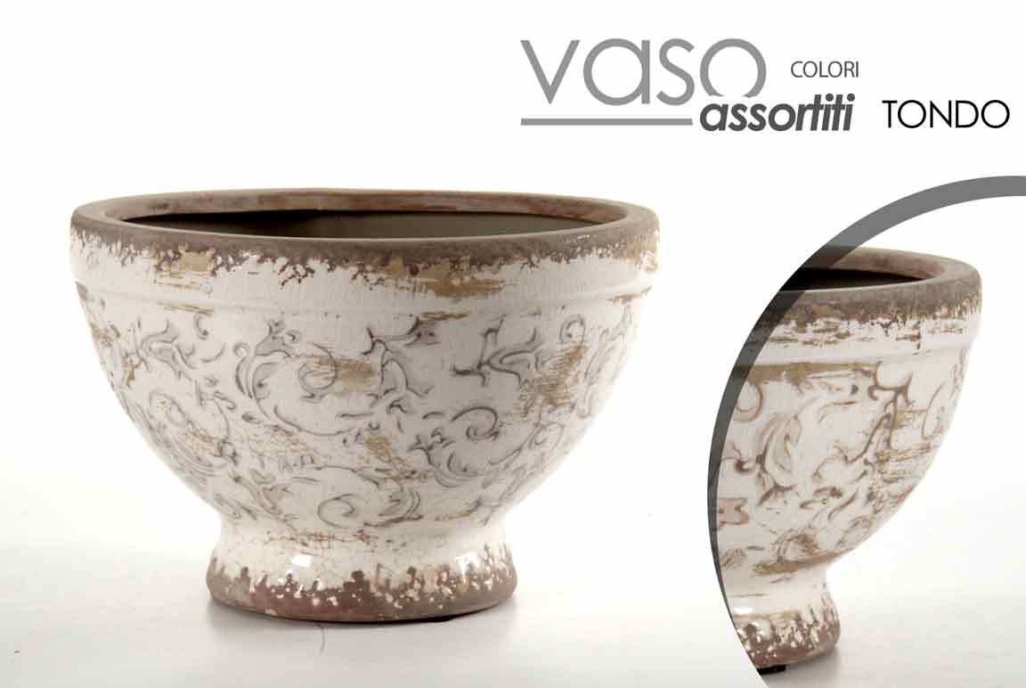 8025569744327 VASO CERAMICA CACHEPOT ANTICATO VINTAGE RETRò CENTROTAVOLA ORGANZA 18*17*11,5 CM - immagine 1