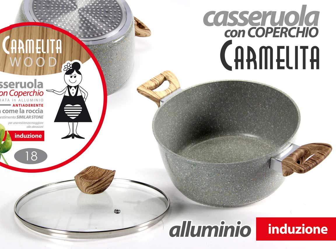 8025569745614 CASSERUOLA INDUZIONE COPERCHIO MANICO ANTIADERENTE ALLUMINIO PIETRA 26*12CM - immagine 1