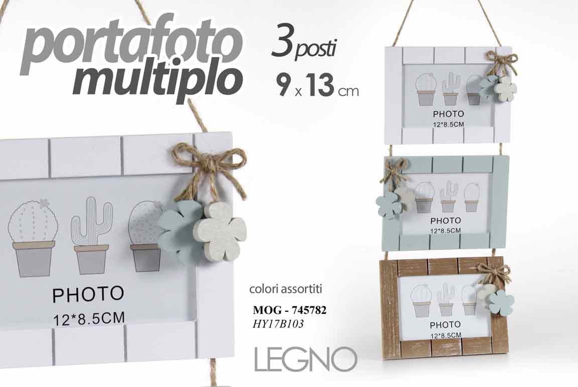 8025569745782 CORNICE PORTA FOTO 9*13 CM IN LEGNO MULTIPLO 3 POSTI DESIGN MODERNO DA PARETE - immagine 1