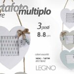 PORTAFOTO MULTIPLO PARETE CORNICE CUORE LEGNO FOTO 3 POSTI 8*8 APPENDINO ASSORT