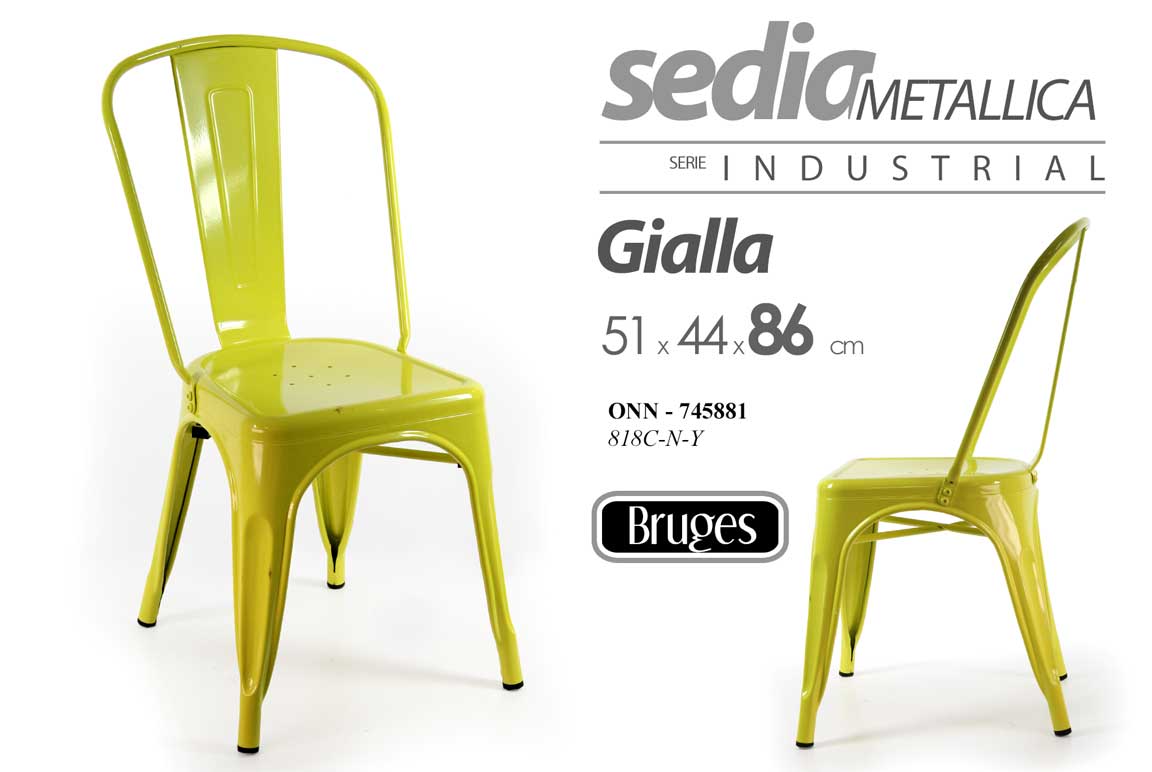 8025569745881 SEDIA Metallo Pesante Design Industriale Shabby Chic Tolix GIALLO MATT 86 cm - immagine 1