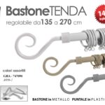 ASTA BASTONE TENDA REGOLABILE METALLO ANELLI MODERNO UNCINO KIT FISS 135*270 cm