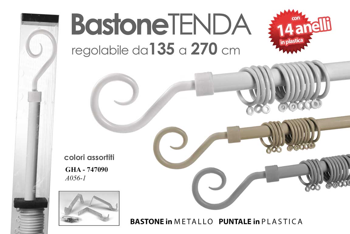 8025569747090 ASTA BASTONE TENDA REGOLABILE METALLO ANELLI MODERNO UNCINO KIT FISS 135*270 cm - immagine 1