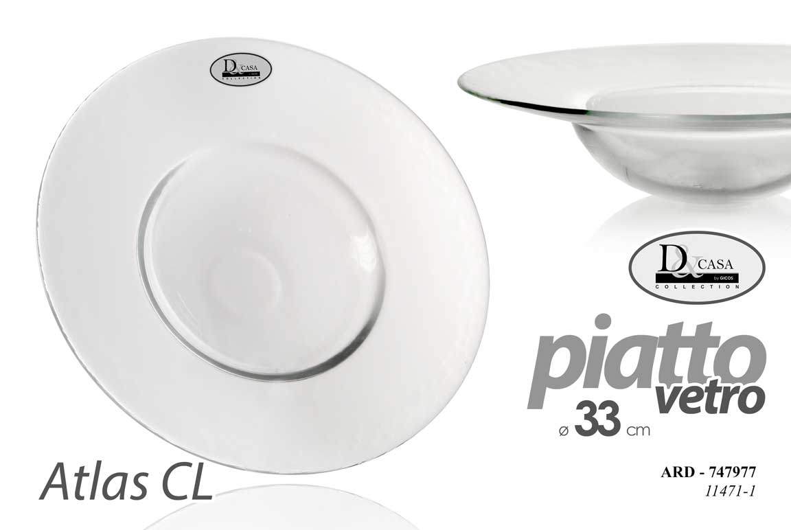 8025569747977 Piatto tondo fondo a cappello di prete vetro trasparente design moderno 33 cm - immagine 1