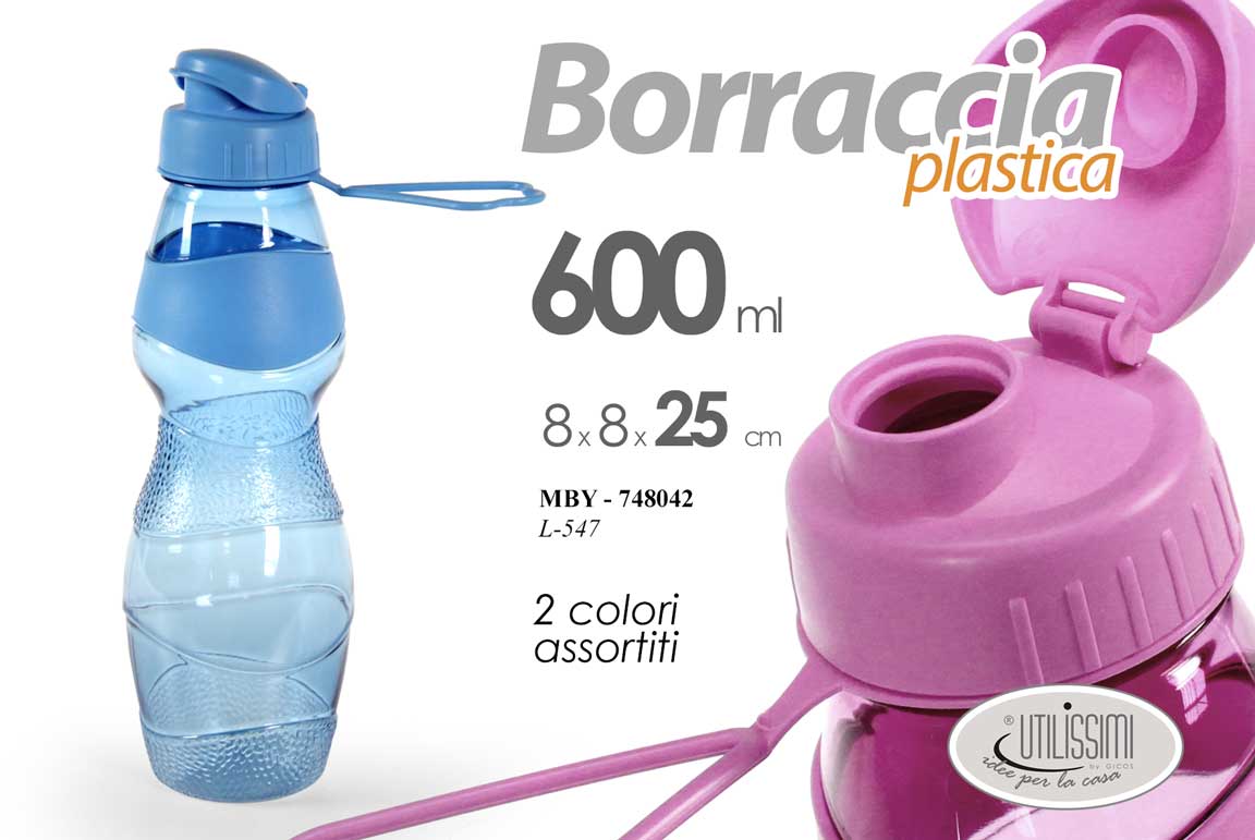 8025569748042 BORRACCIA BOTTIGLIA ACQUA SCUOLA PRANZO CASA GITA CAMPEGGIO COLOR ASS 25*8 600ML - immagine 1