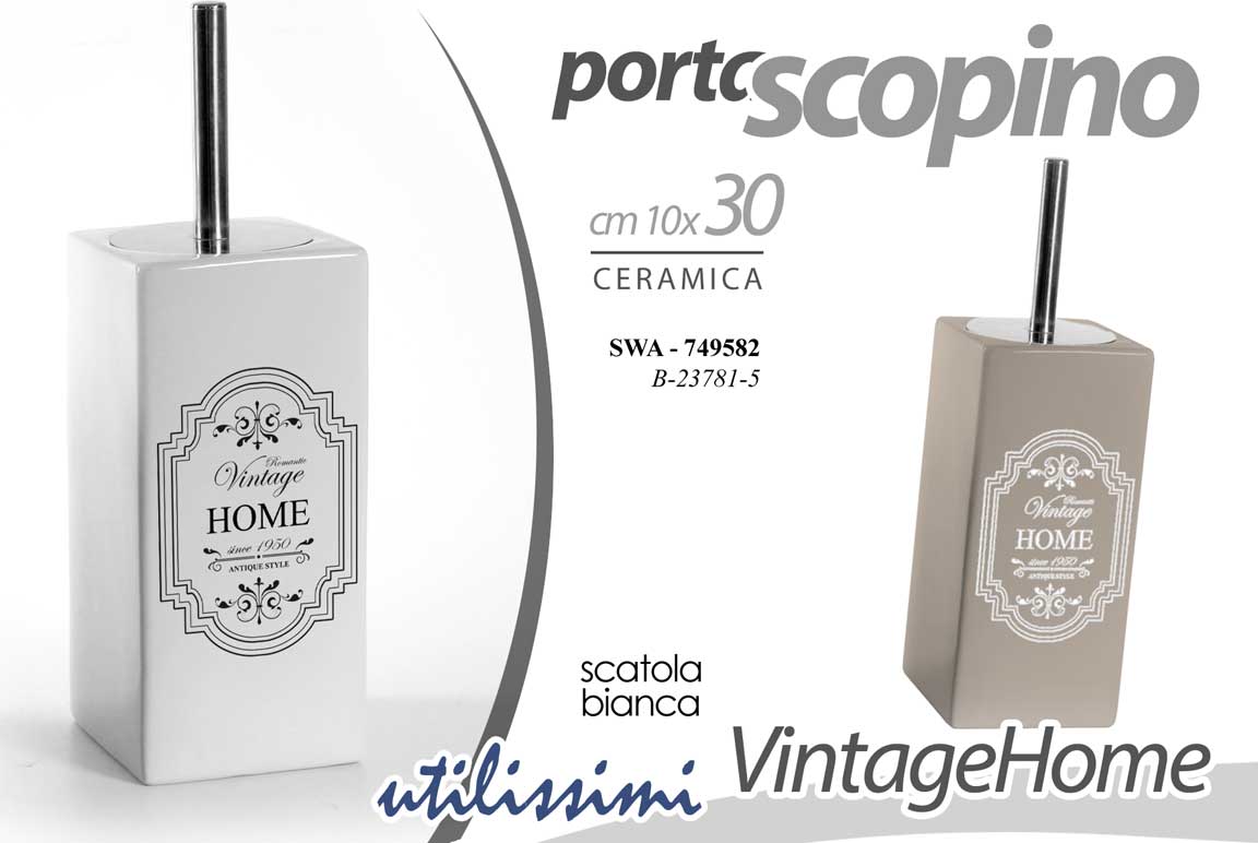 8025569749582 Portascopino da bagno Porta Scopino QUADRATO WC CERAMICA Water VINTAGE 30 cm - immagine 1
